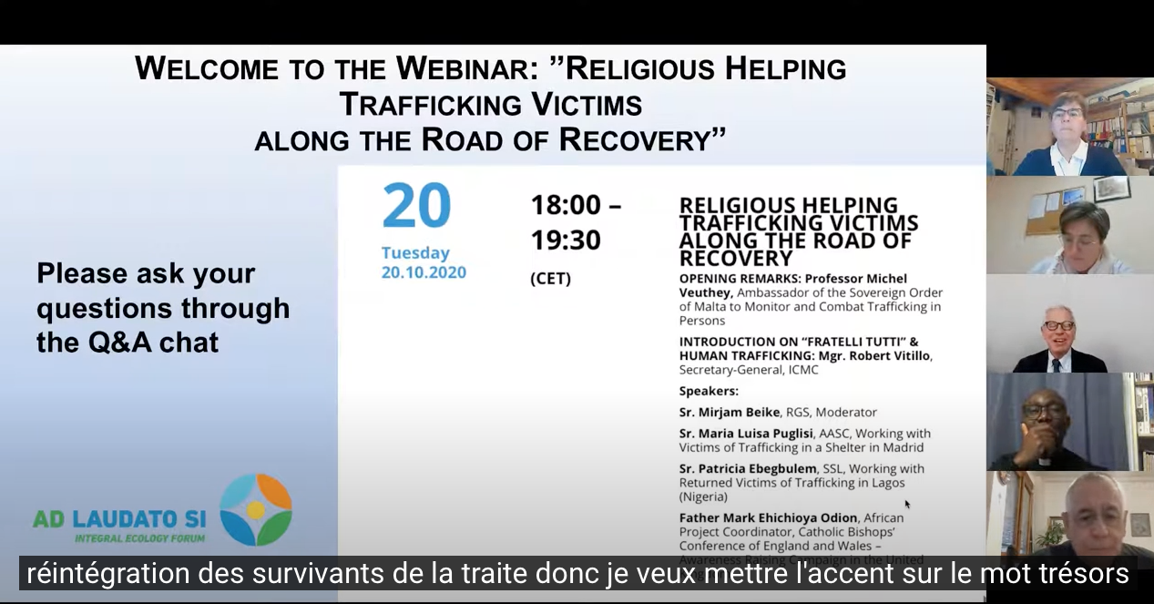 Webinar October 20, 2020: “Religious Helping Trafficking Victims along the Road of Recovery”