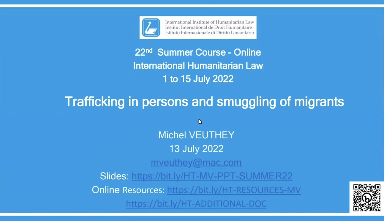 Trafficking in Persons and Smuggling of Migrants – Prof. Michel Veuthey – 13 July 2022