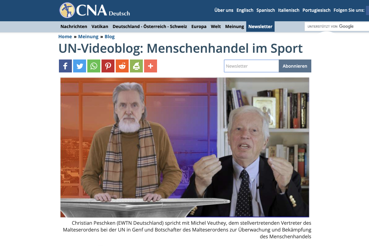 EWTN.TV | Blog de l’ONU – La traite des êtres humains dans le sport avec Michel Veuthey