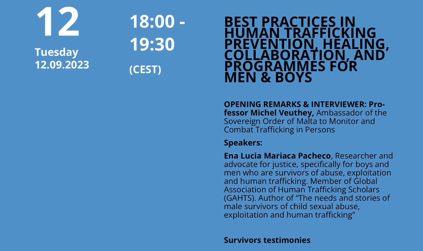 Our next webinar – Best Practices In Human Trafficking Prevention, Healing, Collaboration, And Programmes For Men & Boys