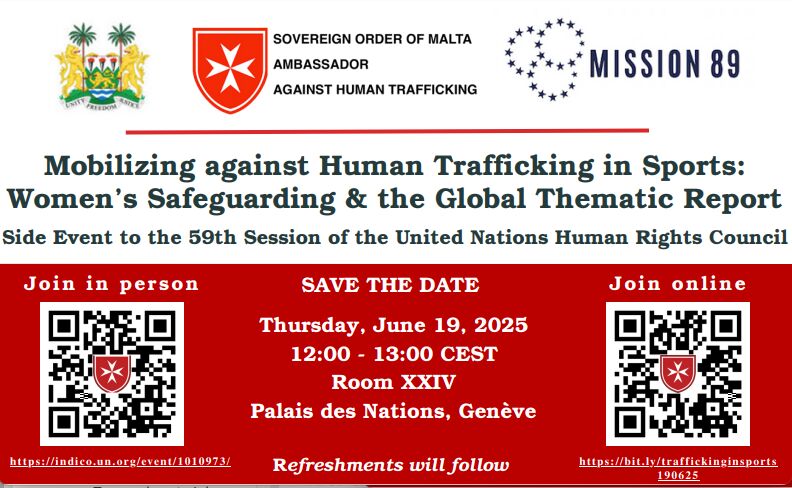 Evénement parallèle du CDH 59 : « Mobilisation contre la traite des êtres humains dans le sport : Women’s Safeguarding & the Global Thematic Report » – 19.06.25 au Palais des Nations à Genève